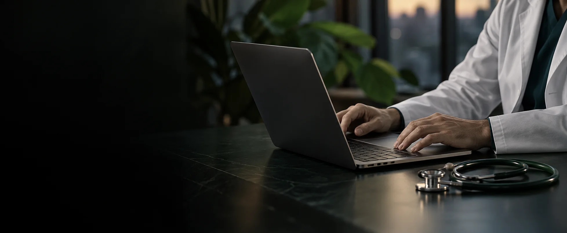 Lekarz pracujący przy laptopie
